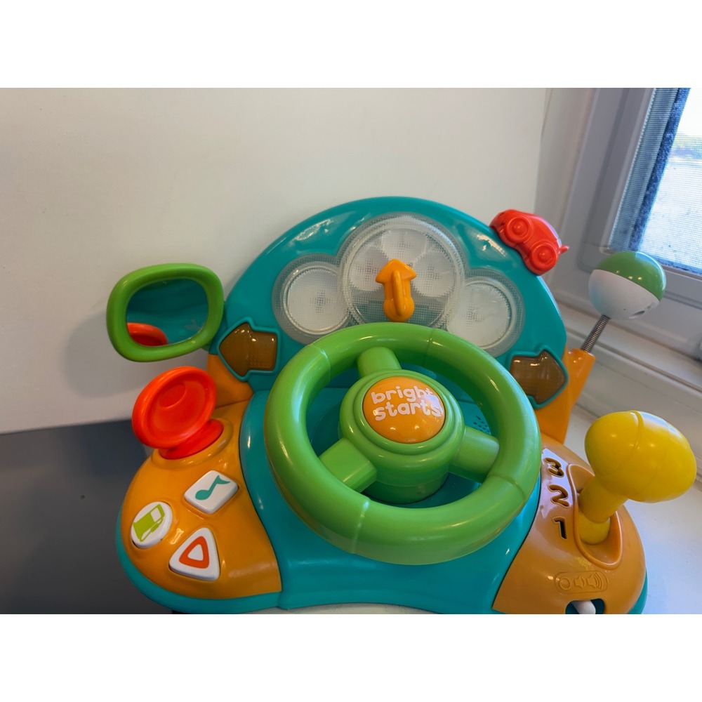 Bright Starts Lights & Colors Driver Steering Wheel Baby Toy Teal Orange 52178